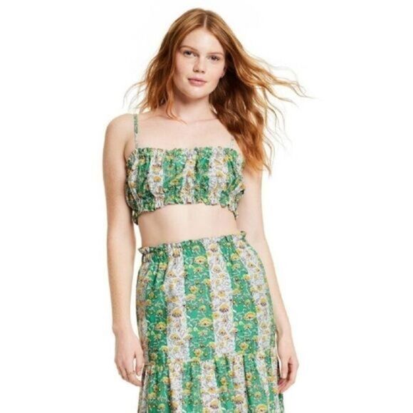 RHODE x Target whimsical Green floral spaghetti strap crop bra top size medium - Picture 1 of 10